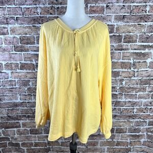 Aerie Yellow Textured Henley Tassel Tie Pullover Sweatshirt Top XL NWOT